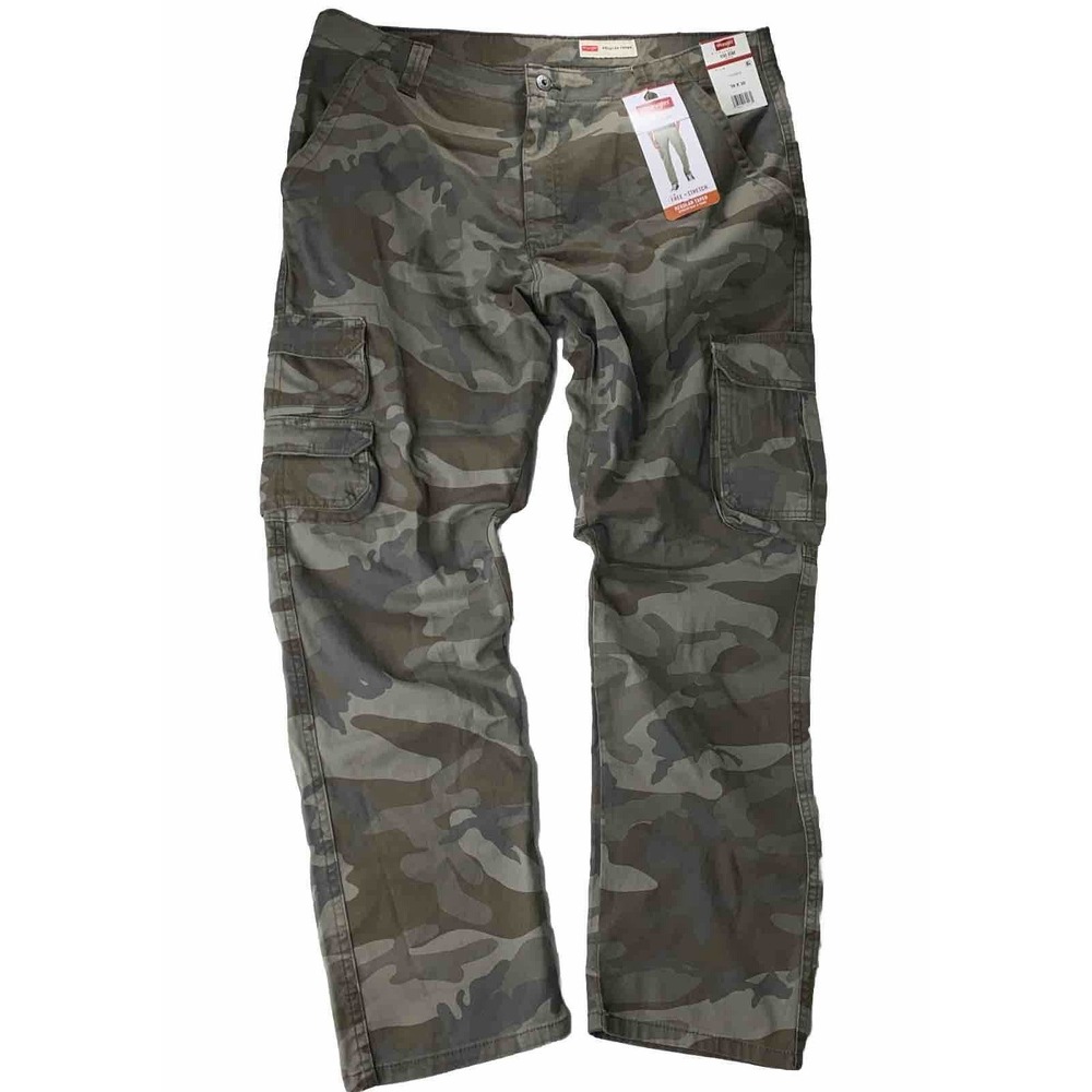 New Wrangler Men's 38x30 Camo Cargo Pants Regular Taper Fit Stretch Army Jungle